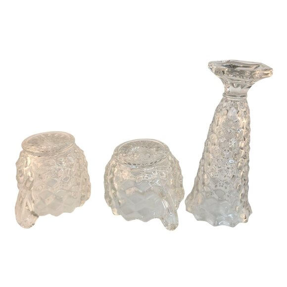 Vintage Fostoria American Cube Pattern Glass Vases, Glass Sugar and Creamer - Picture 2 of 13